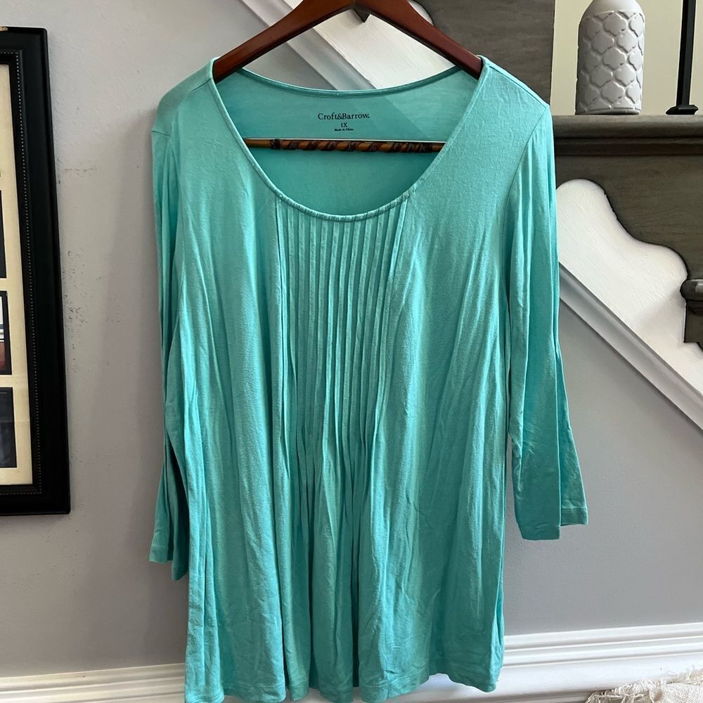 Croft & Barrow Tiffany Blue Pin Tuck Swing Top sz 1X